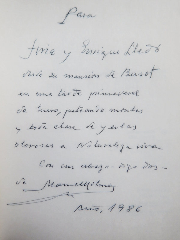 Manuel Molina dedicatoria a Enrique y Fina